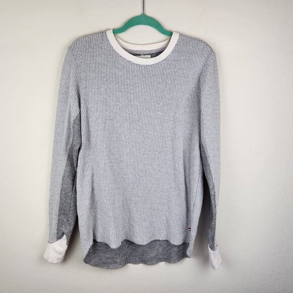 Sol Angeles Gray White Thermal Waffle Knit Long Sleeve Tee sz L *flawed* - Picture 1 of 11